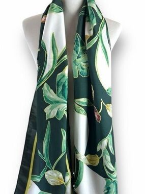 Kenzo Black Floral Silk-Blend Scarf with Yellow Trim